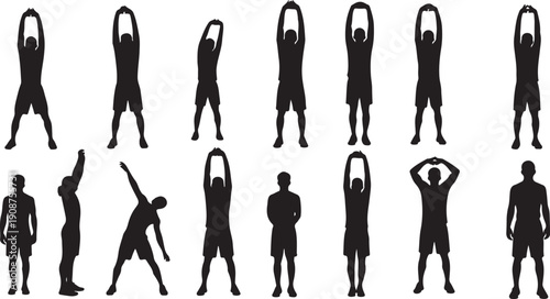 Collection of black silhouettes of people in various poses