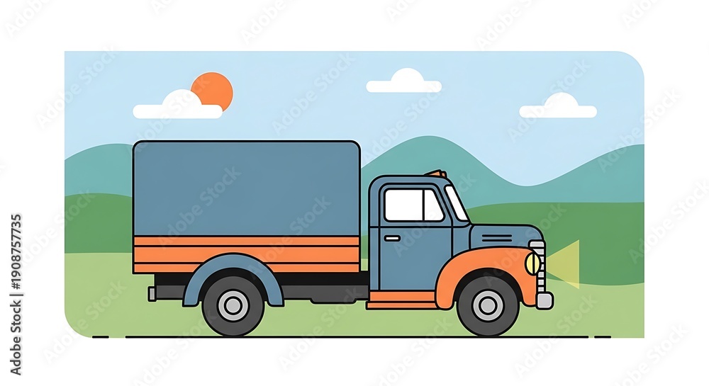 Naklejka premium Vibrant Delivery Truck in Countryside Landscape.