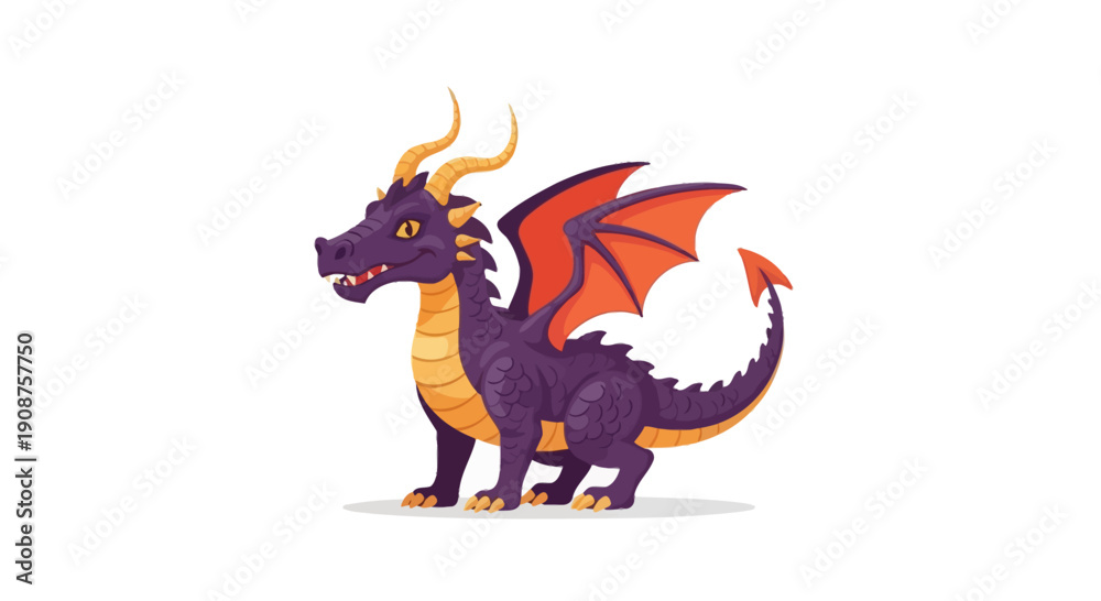 Fototapeta premium Majestic Purple Dragon with Orange Wings and Horns.