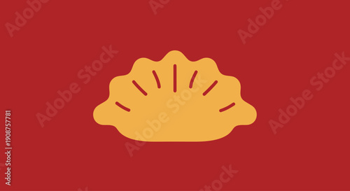 Delicious Golden Dumpling Icon on a Vibrant Red Background.