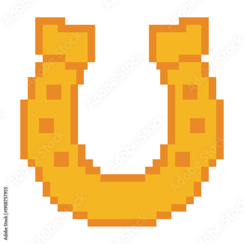 Lucky Horseshoe Pixel Art 8-Bit Illustration