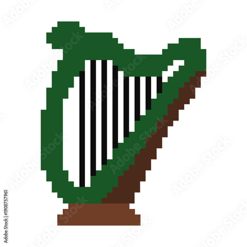 Irish Harp Pixel Art 8-Bit Illustration