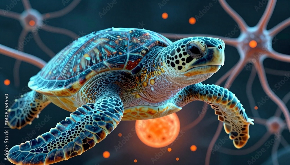 Fototapeta premium Colorful Turtle in Surreal Dreamscape