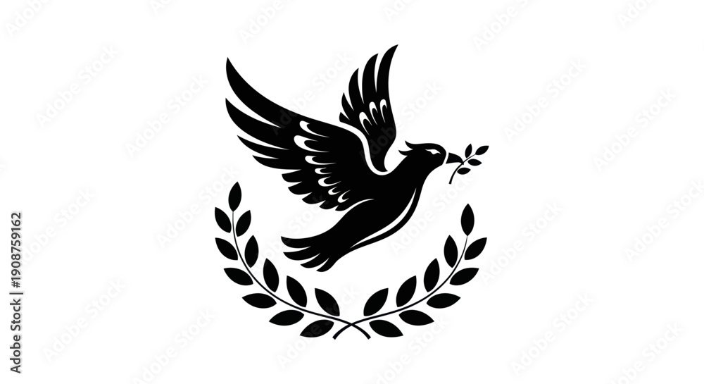 Obraz premium Dove in flight with olive branch