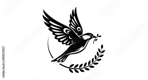 Dove in flight with olive branch symbol