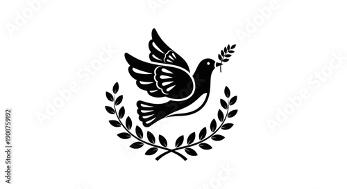 Dove of peace symbol in black and white