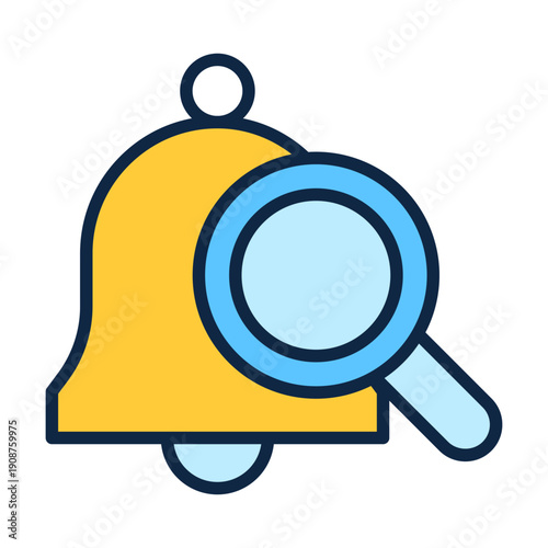 Notification Bell with Search Symbol Flat Colored Style for Discovery Alerts