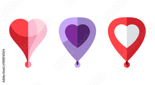 Three Heart Shaped Balloons in Different Colors.