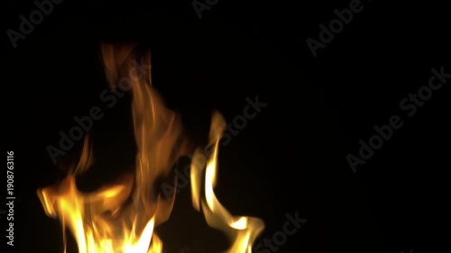 Flame on black background. Fire on black background. Isolated fire on black background.