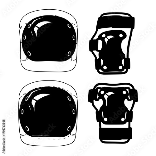 Protective Gear Set for Extreme Sports, Black and White Vector Illustrations