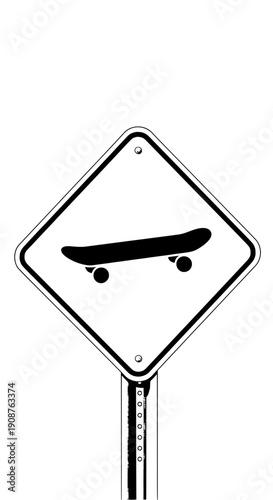 Skateboard signboard illustration on a metal pole, vector graphic design