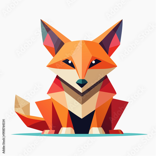Geometric fox illustration with origami style and vibrant colors