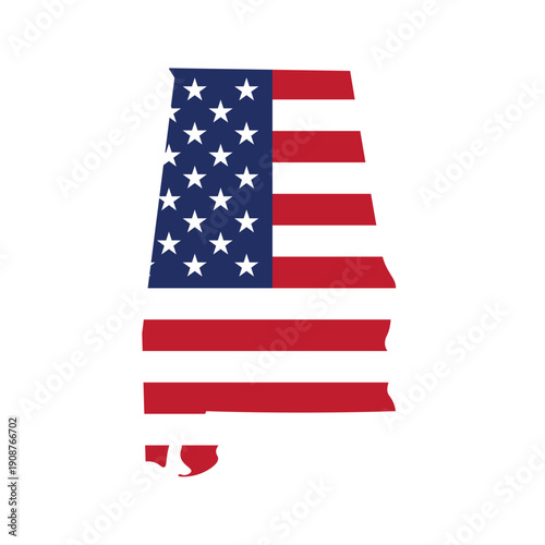 Alabama map silhouette with American flag