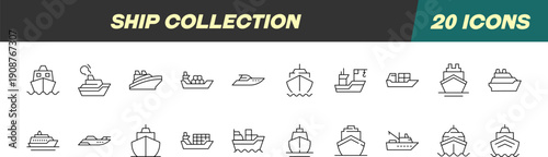 Collection of Signs of Ship. Suitable for books, stores, shops. Editable stroke in minimalistic outline style. Symbol for design
