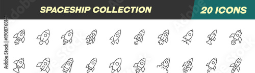 Signs of Spaceship for Shops and Stores. Suitable for books, stores, shops. Editable stroke in minimalistic outline style. Symbol for design