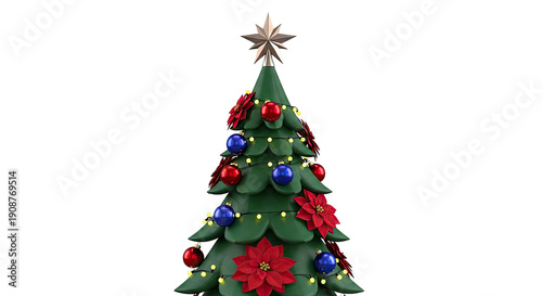 Decorated Christmas Tree with Star Topper and Lights