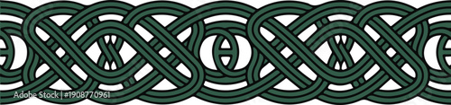 Celtic knot pattern border repeating ornamental element green and grey colors