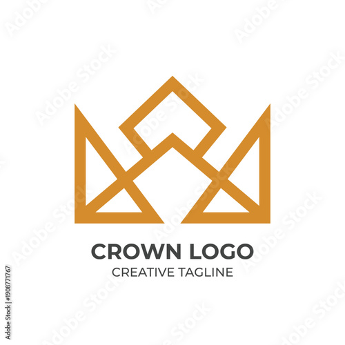 Geometric Crown Logo with Central Diamond Shape Flat Vector Design