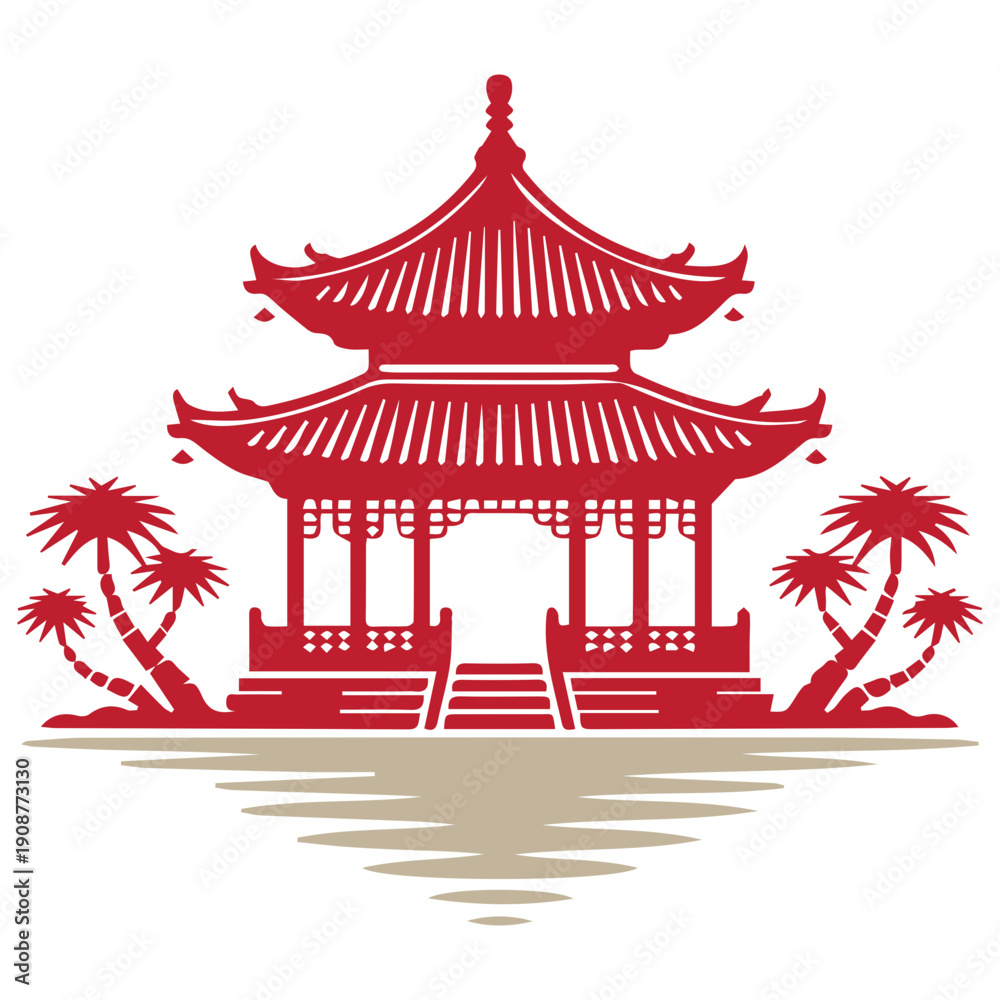 Fototapeta premium Red Chinese Pagoda Icon