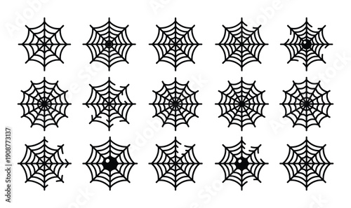 Black spider web icons collection on transparent background set of hand drawn spiderweb illustrations