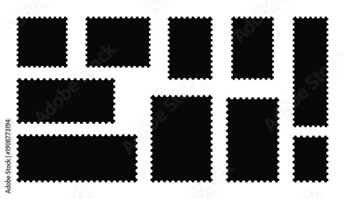 Blank postage stamps set of various sizes and shapes with serrated edges postal backgrounds