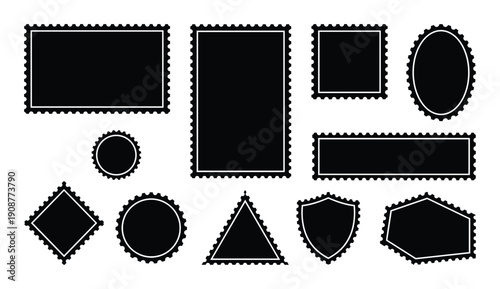 Collection of various geometric shape postage stamps template frames vector design elements
