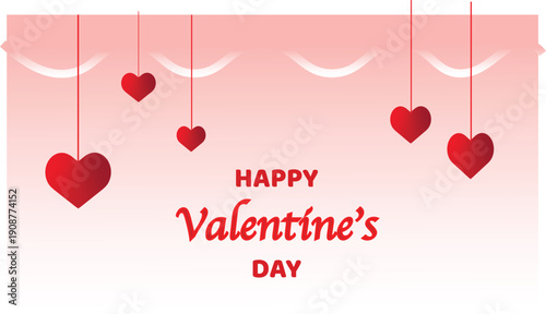 Colorful valentine's day celebration with hanging hearts and festive decorations