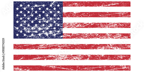 Vintage distressed american flag with aged effect, vector illustration for patriotic t-shirt design.