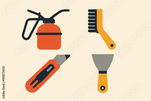 Tools for Repair and Maintenance Oil Can Brush Knife Spatula.