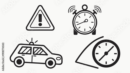 Warning Signs and Time Management Icons Alert Alarm and Urgency.
