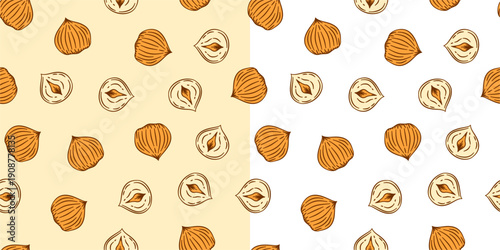 hazelnut Pattern background. seamless pattern hazelnut doodle illustration. doodle hazelnut seamless pattern.