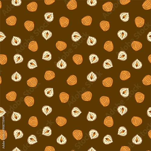 hazelnut Pattern background. seamless pattern hazelnut doodle illustration. doodle hazelnut seamless pattern.