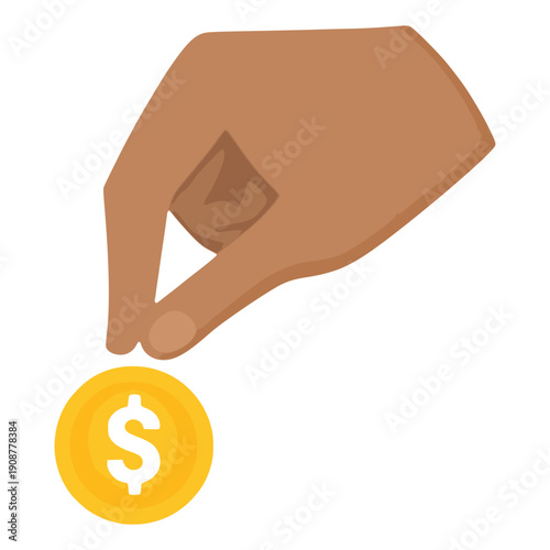 hand holding coin money cash give charity share social flat color vector illustration template design