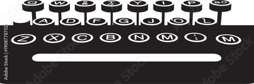 Vintage typewriter keyboard in minimalist black and white isolated on white background