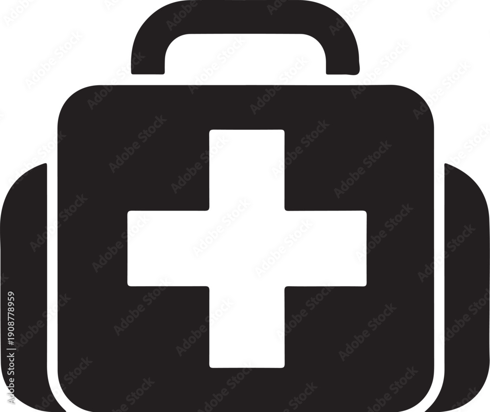 Obraz premium Minimalist medical kit icon with cross symbol isolated on white background