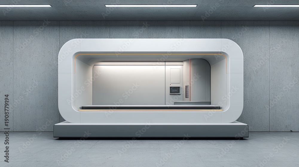 Fototapeta premium Sleek and Modern Futuristic Kitchen with Minimalistic Design and Clean Lines in an Industrial Space, Captivating the Essence of Contemporary Living