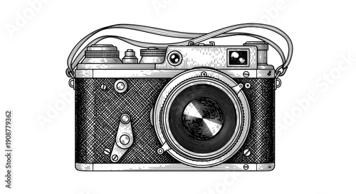 Vintage camera with large lens mesh pattern and top dials