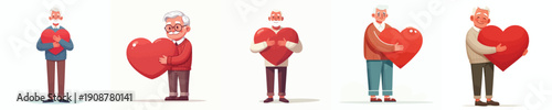 vector grandfather standing hugging red heart symbol
