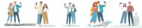 vector of couple standing selfie together on valentine's day