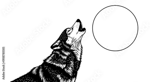 A lone wolf howling at a full moon in a serene nighttime scene
