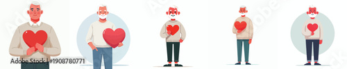 vector grandfather standing holding red heart symbol