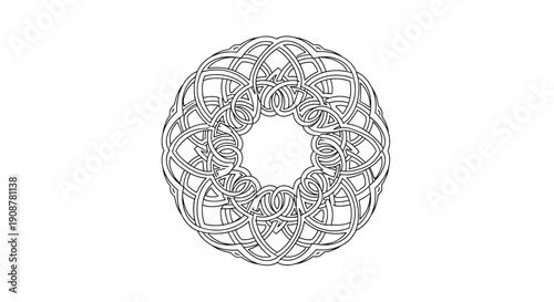 intricate symmetrical black white line drawing interlocking loops knots
