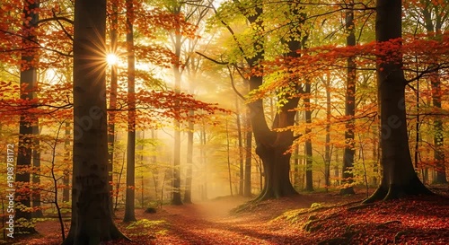 Autumn Forest Path with Golden Leaves