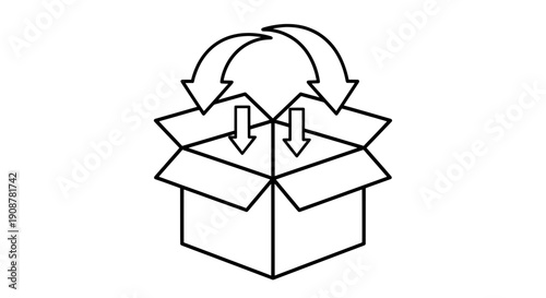 Minimalist line drawing of a gift box with three directional arrows inside