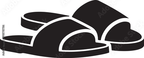 Minimalist black slip-on sandals vector illustration isolated on white background
