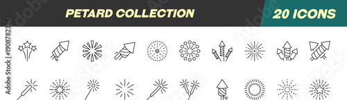 Line Signs of Fireworks for Advertisement. Suitable for books, stores, shops. Editable stroke in minimalistic outline style. Symbol for design