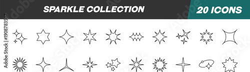 Line Signs of Sparkles for Adverts. Suitable for books, stores, shops. Editable stroke in minimalistic outline style. Symbol for design