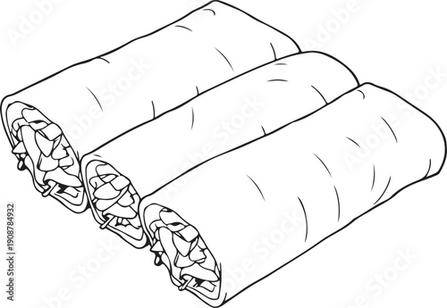 Enchiladas Wraps Hand-drawn Sketch Drawing Vector Illustration, Line Linear Symbol Engraving for Coloring Book, Black and White, Isolated
