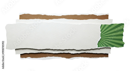 Torn Paper Layers with Green Sunburst Accent