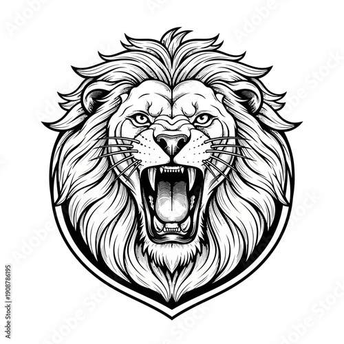 Striking detailed vector art of a roaring lion's face, symbolizing courage, leadership, and untamed strength, perfect for bold graphic design projects and logos